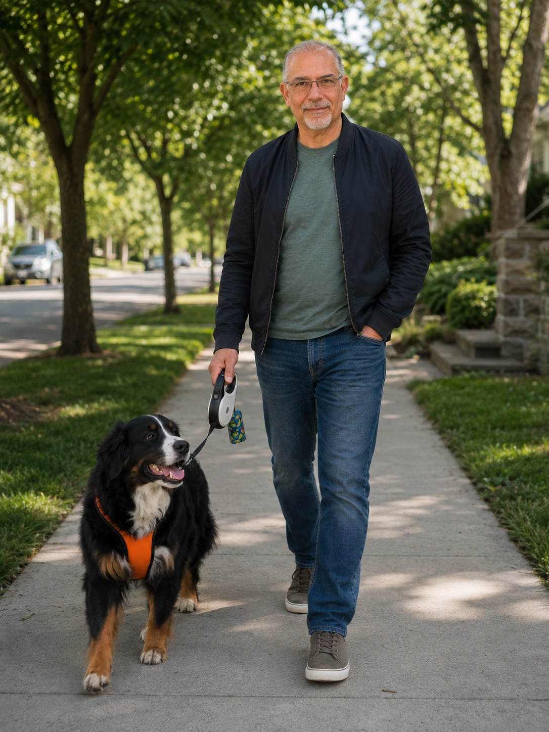 Ali Hosny walking with his dog Kiwi in Glenorchy, Ward 7