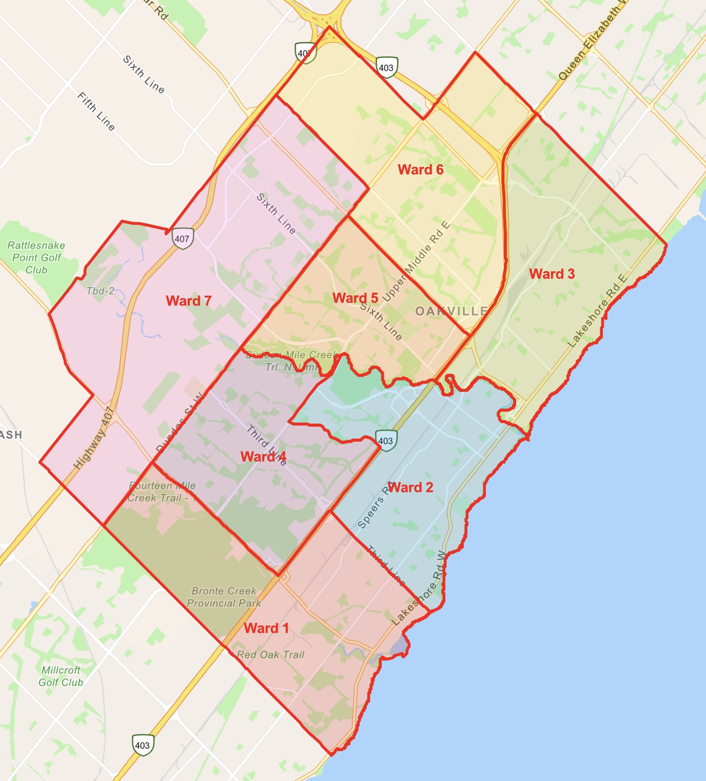 Oakville ward boundaries
